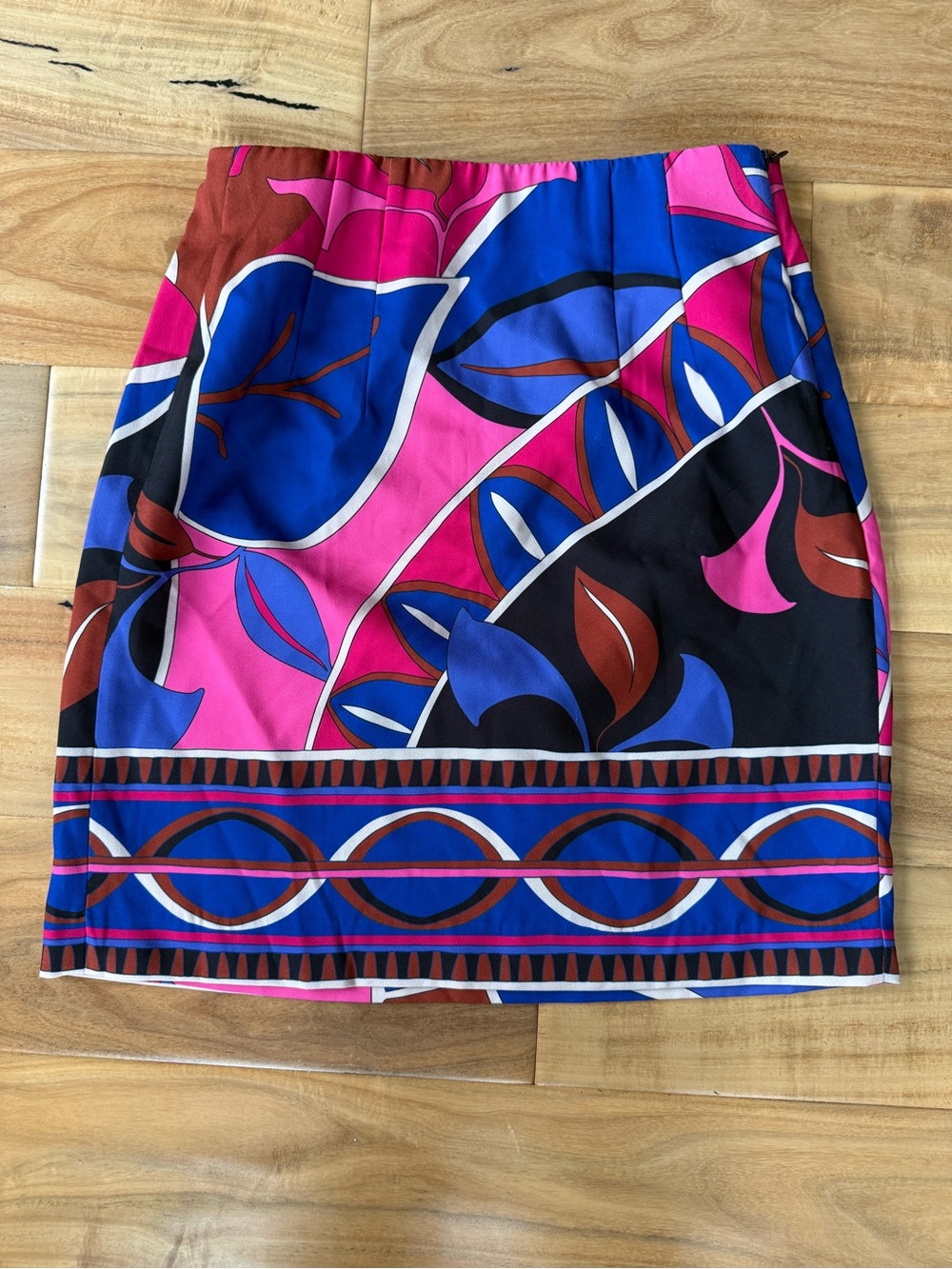 Black Tape_ Vibrant Floral Mini Skirt in Pink, Blue & Black